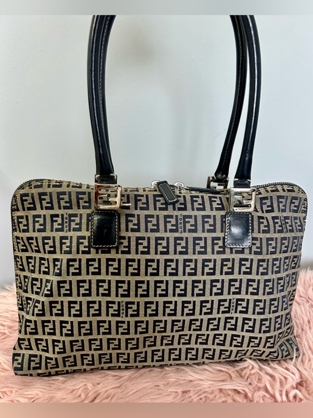 Fendi Black and Blue Monogram Tote Bag